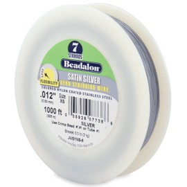 Beadalon 7 Strand Stainless Steel Bead Stringing Wire, 0.012 in / 0.30 mm, Satin Silver, 1000 ft / 305 m