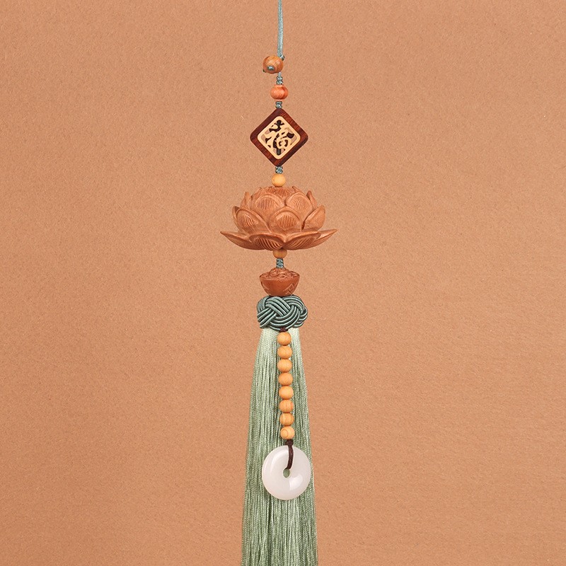 Peach Wood Lotus Car Pendant Innovative Vehicle Rearview Mirror Decoration