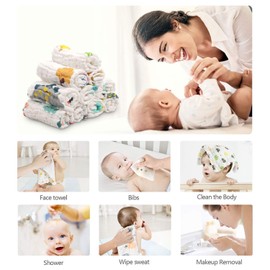 ABirdon Pack of 10 Baby Muslin Face Cloths, 100% Organic Cotton, Soft Baby Towel, Multi-Purpose Baby Face Cloths for Boys and Girls, 30 x 30 cm