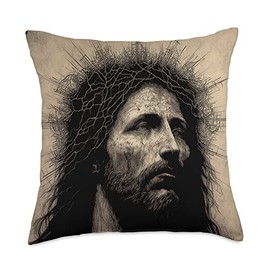 Rare Christian Gift Art of God and the Faith Biblical Christ Catholic Jesus Shroud of Turin Aesthetic Throw Pillow, 18x18, Multicolor