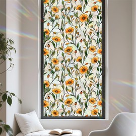 Window Privacy Film Static Cling Stained Glass Design Sun Blocking Non-Adhesive Removable Cover for Home Office 17.5x39.3 Inches