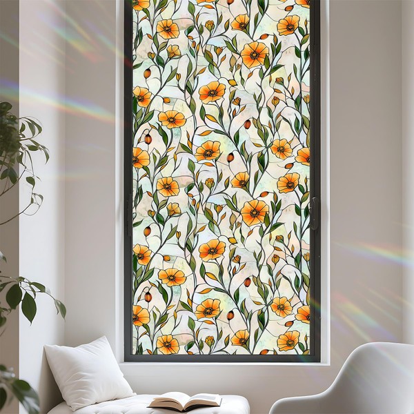 Window Privacy Film Static Cling Stained Glass Design Sun Blocking