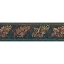CONCORD WALLCOVERINGS ™ Wallpaper Border Vintage Pattern Flowers Leaves for Bedroom Living Room, Brown Green, 15 ft by 7 in HG9166B
