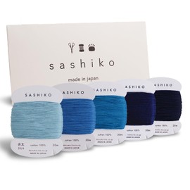 DARUMA Sashiko Thread 100% Cotton Card Type (32.8 yd) x 5 Colors with English Manual, Sewing & Embroidery Value Set (Thick, Amaoto)