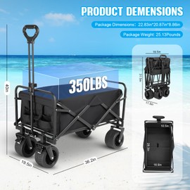EVLIQUIL Beach Wagon,Collapsible Foldable Wagon Cart with Big Wheels,Utility Folding Grocery Lounge All Terrain Wagon with Side Pocket and Brakes for Sand Camping Sports Outdoor(Black).