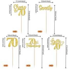 15PCS Happy 70th Birthday Centerpiece Sticks Hello 70 Fabulous Table Flower Centerpieces Sticks Seventy Cheers to 70 Years Floral Decoration for Happy 70th Birthday Party Centerpieces Sticks Gold