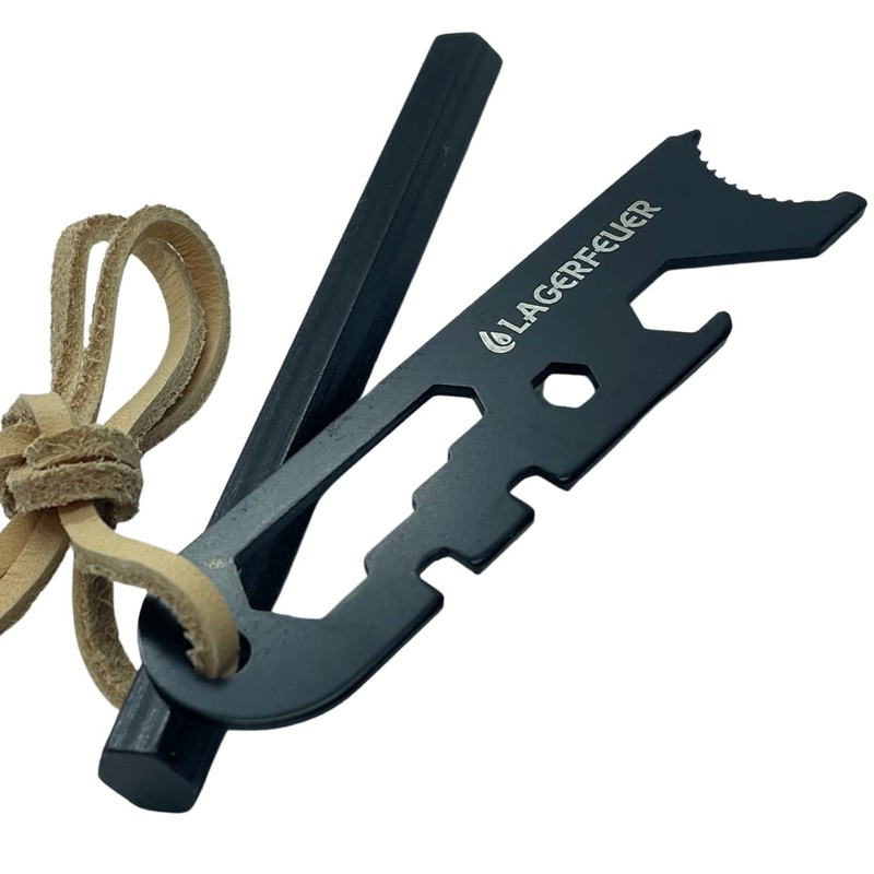 LAGERFEUER Hexa-Shaped Fire Starter, Hexagonal, Ferrocerium, Genuine Leather, Leather Cord,