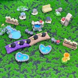 Woohome 61 PCS Miniature Garden Ornaments, Miniature Garden Table, Chairs, Houses, Bridges, Fairy Garden Ornaments for Garden Home Micro Landscape Decoration