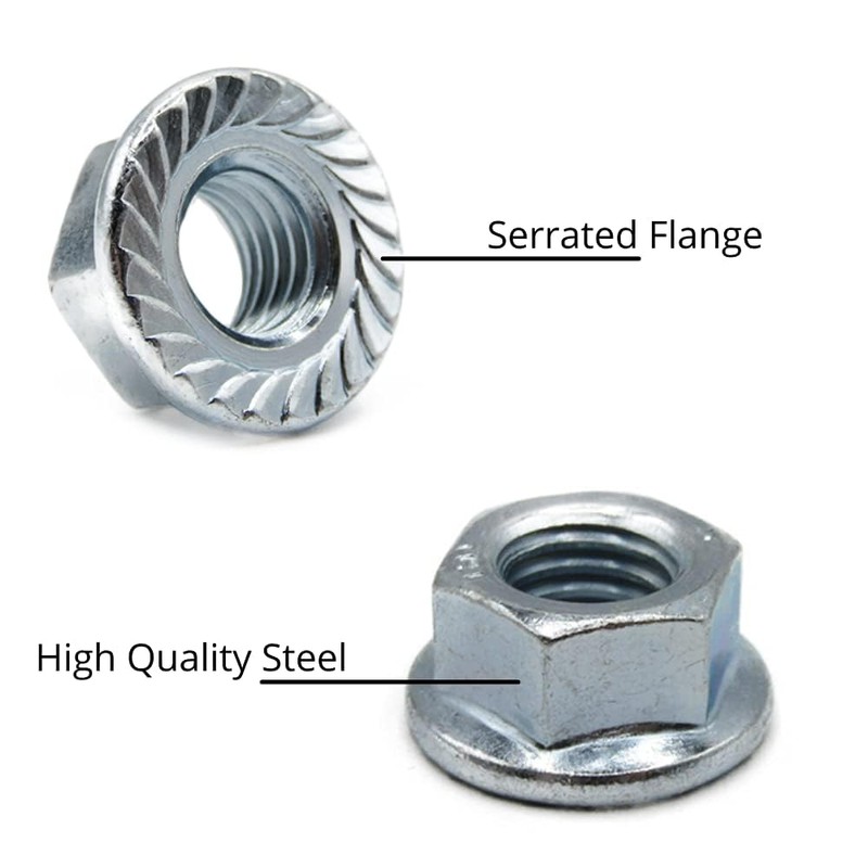 M8 Serrated Flange Hex Nuts - 8mm Steel (5 Pack)
