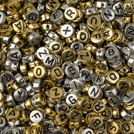 495pcs John Bead 7mm Silver and Gold Round Acrylic Alphabet Beads for DIY Craft Jewelry Bracelet Necklace Making