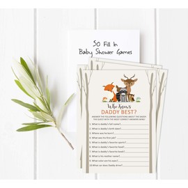 Inkdotpot Gender Neutral Who Knows Daddy Best Baby Shower Game Cards-Fun Activity Cards Set Of 50 Jungle Animals Party Theme