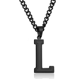 RWQIAN Mens Initial Necklace Black Stainless Steel Chain with L Letter Pendant Necklace Initials Jewellery Fathers Day Birthday Gift for Dad Husband Son Grandson Brother