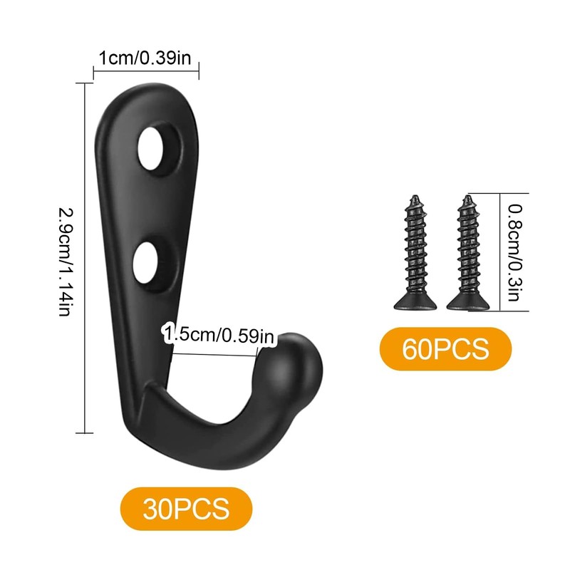 QINGHEC 30 Pcs Small Wall Mounted Coat Hook Key Hooks