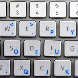 DVORAK STICKY LABELS for KEYBOARD with BLUE LETTERING TRANSPARENT BACKGROUND are COMPATIBLE with APPLE