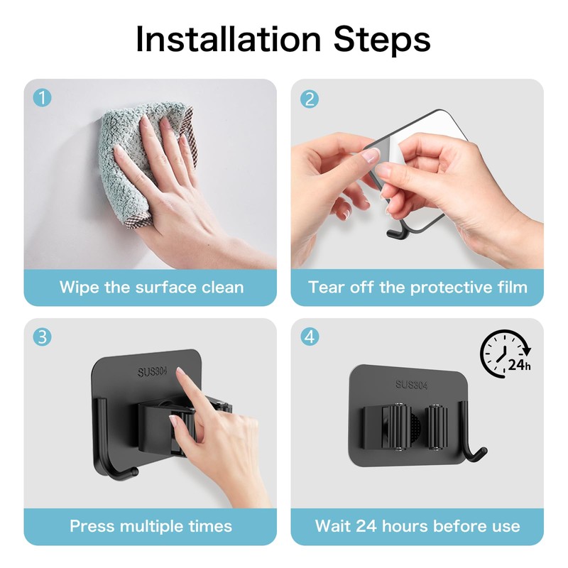 nacena 4 Pack No Drill Self Adhesive Broom Mop Holder