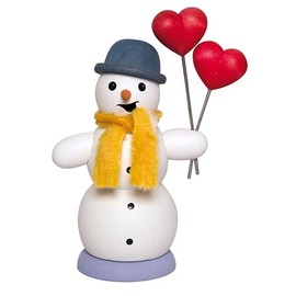 Kuhnert - Smoker / Incense Figurine Made of Wood - Snowman with Hearts - Approx. 13 cm - Made in Germany