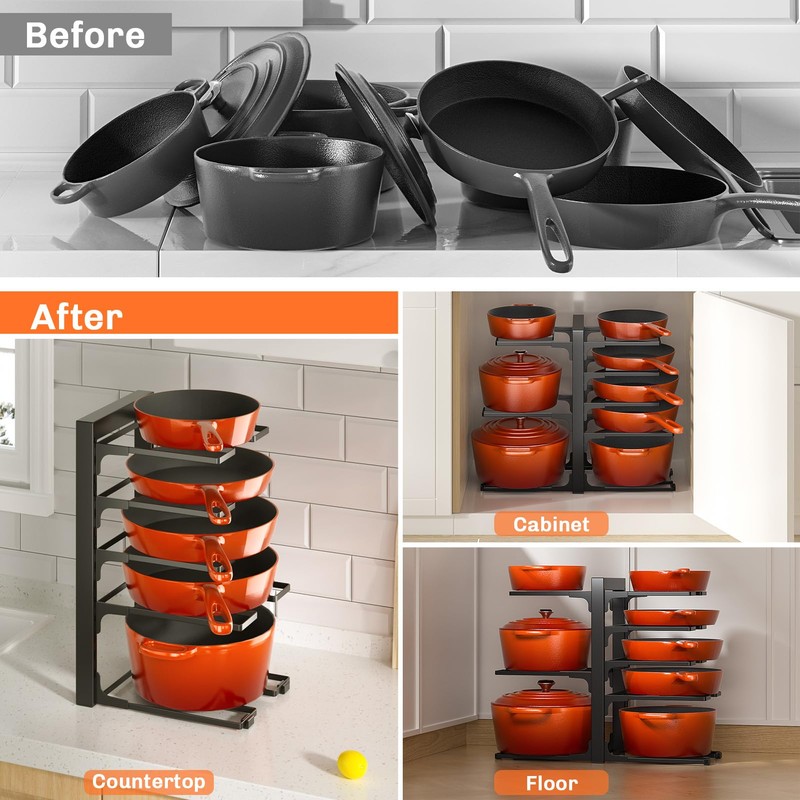 MUDEELA 8-Tier Pots and Pans Organizer under Cabinet, Adjustable Heavy
