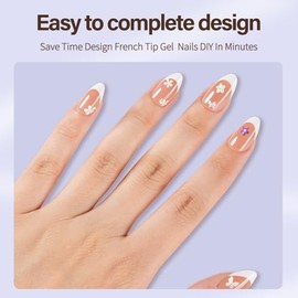 Misssix X-BASIC TIPS Uñas postizas francesas, 150 unidades, uñas de gel francesas cortas almendra, gel suave preformado, sin lima, 3 en 1, uñas postiz