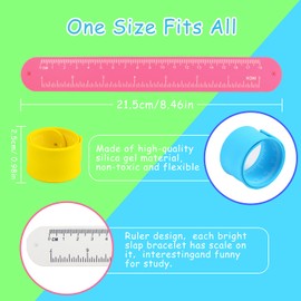 CCINEE 20PCS Silicone Ruler Slap Bracelets, Assorted Ruler Snap Bracelets Colorful Silicone Wristband with Scale for Kids Craft Classroom Prizes Gift Exchange Party Favors