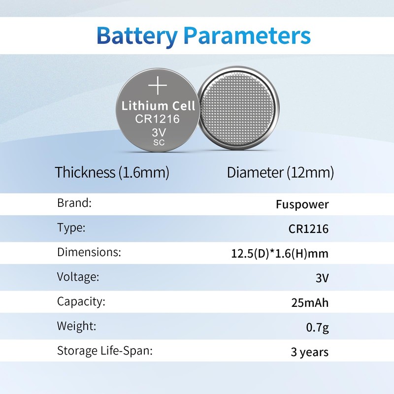 Fuspower CR1216 Watch Battery CR 1216 Battery 3V Lithium Button