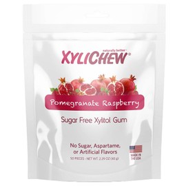 Xylichew Xylitol Gum - Chewing Gum Sugar Free, Aspartame Free, Gluten Free, Keto - Sugarless, Healthy, Natural Oral Care - Relieves Bad Breath and Dry Mouth - Pomegranate Raspberry, 50 Count