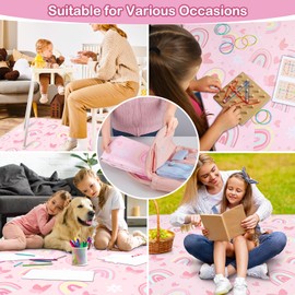 High Chair Floor Mat, Splash Mat, Floor Protection Mat for Baby, Washable, Waterproof, Non-Slip Splash Guard Mat, Pink Rainbow, 107 x 117 cm