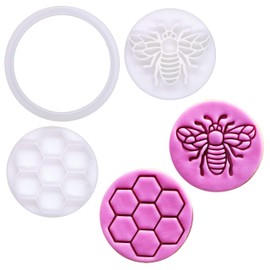 BAKERLOGY Queen Bee - Mini 2" Cookie Cutter & Stamp Set - Honey Bee & Honeycomb Design for Easter & Spring Cookies, Cupcakes & Fondant Decorations
