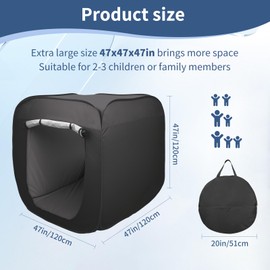 Sensory Tent for Kids with Autism ADHD SPD, Pop Up Extra Big 47x47 in Black Out Calming Hideout Den, ortable Autistic Sensory Room Play Tent