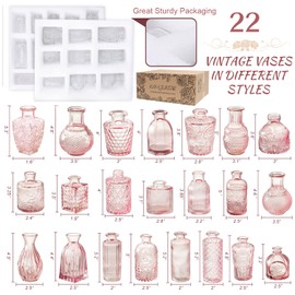Pink Glass Bud Vase Set of 22, Small Vases for Flowers, Clear Glass Vases for Centerpieces, Mini Bud Vases in Bulk Rustic Wedding Decorations, Centerpieces, Vintage Look Home Table Flower Decor