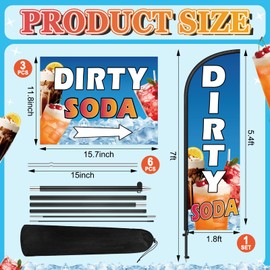 Hahafelt 3 Pcs Dirty Soda Shop Sign 1 Pcs 7 ft Dirty Soda Feather Flag with Pole Kit Yard Sign with Metal Stakes Windless Swooper Shop Flags for Outdoor Business Advertising