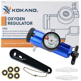 KOKAND Oxygen Regulator 0-15LPM - Oxygen Tank Regulator with Gauge, CGA-870 Fitting - Includes Wrench Key, 5 Brass Yoke Washer Seals, and 2 Tubing Swivel Connectors - O2 Flow Meter - Blue