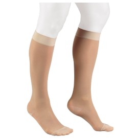NuVein Sheer Compression Stockings, 15-20 mmHg Support, Women's Medium Denier Nylons, Knee High, Closed Toe, Nude, 2X-Large