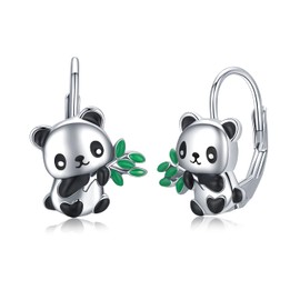 CHENGHONG Panda Gifts Panda Earrings 925 Sterling Silver Cute Animal Hinged Huggie Hoop Earrings Hypoallergenic Panda Bear Dangle Earrings Panda Bear Jewelry for Women