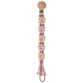 Symbolife Pacifier Clip for Boys Girls Floral Daisy Macrame Baby Paci Clip Pacifier Holder Leash Boho Wooden Clips Handmade Braided Cotton Binky Clips (1pack:Caramel Style B)