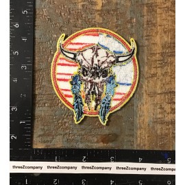 Unbranded Skull Feathers USA Flag Patriotic Iron-On Patch