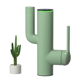 Bathroom Faucets, Cactus Design, Single-Hole with Water-Powered Temperature Changing 3 Color Lights, 360° Rotatable Spout and 2 Flow Modes, Bath Sink Faucet with Supply Hoses, Green