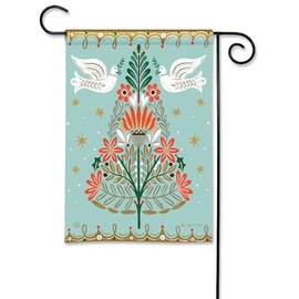 Studio M Double Sided Holiday Outdoor Flag Decoration for Landscaping, Gardens, and Yards, Standard 13 x 18 Inch Fade Resistant Solar Silk Polyester Fabric Green Red White Folk Art Christmas