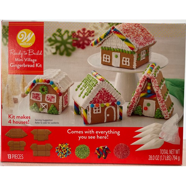 Gingerbread Kits, Decorate your own Gingerbread Mini Village, 4 gingerbread houses. Includes BONUS pack of holiday stickers. Bundled by Tullipak