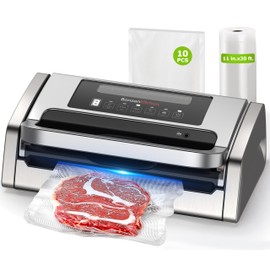 Bonsenkitchen Vacuum Sealer Machine, Powerful Low-Noise Food Vacuum Sealer, Globefish Technology for High-Speed Continuous Working (Full Silver)