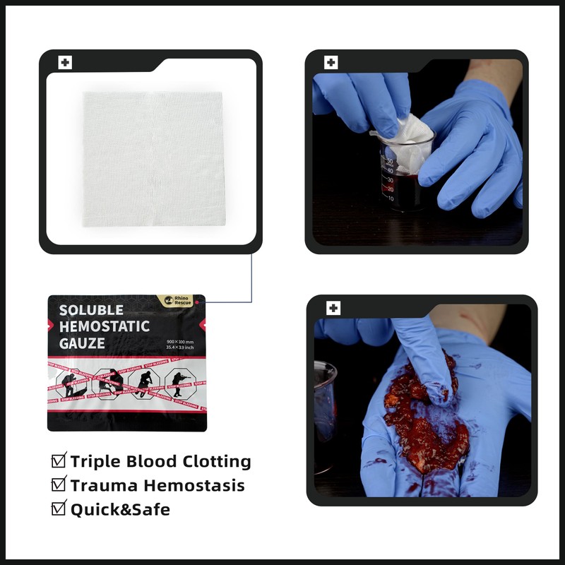 RHINO RESCUE Hemostatic Gauze 4"*35"(3ft) for Quick Clotting,Stop Bleeding Gauze,Combat