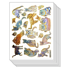 Stickers Glitter Pack 10 Sheets Persian Cat Japan Cute Animal Cartoon Stickers Art Decal Label Craft DIY Decoration Scrapbook Book Album Diary Card Birthday for Kid and Adult (01)
