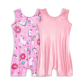 Girls Leotards for Gymnastics Size 7-8 Years Old Shiny Pink Unicorn One Piece Sleeveless Dance Bodysuits 2 Pack