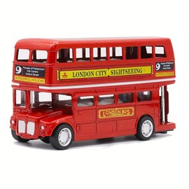 1:32 Diecast Genuine London Bu-s,Mini Moving Wheel Action Bu-s Toy,Metal Double Decker Car Model, Simulated Force Control Alloy City Bus Model Diecast Toy Vehicles, for Boys Girls Birthday Party