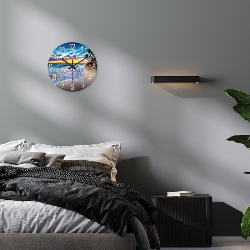 Constantplanet Palm Tree Clock Battery Operated 12 Inch - Glass