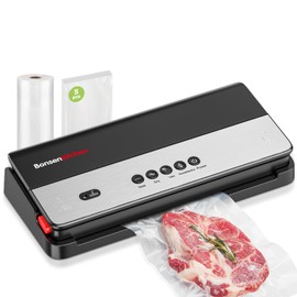 Bonsenkitchen Vacuum Sealer - Multi-Functional Food Sealer with Built-in Cutter and Bag Storage. High-Speed Continuous Operation with Globefish Technology. Includes Vacuum Bags and Roll Bag.