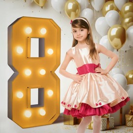 3FT/36 Inch Light Up Marquee Number 0-9, White Frame KT Board Plug-in KT Board With Bracket Warm LED Party Decorative Light Decoration For Birthday Party Anniversary (8)