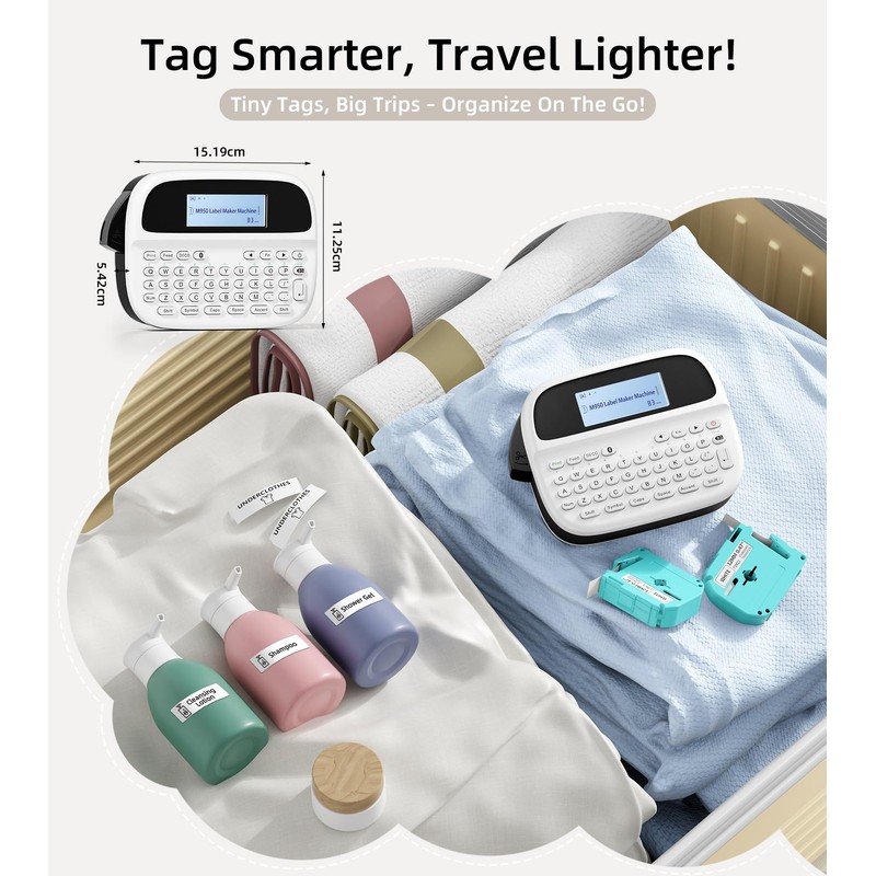 Label Maker Machine with 4 Tapes, Rechargeable Backlit Bluetooth Label