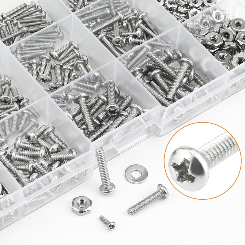 HELIFOUNER 560 Pieces #2-56#4-40#6-32 Phillips Pan Head Machine Screws Nuts