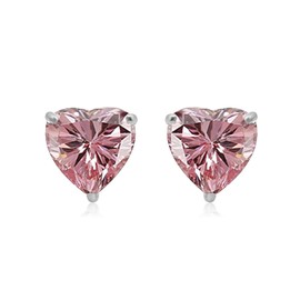 Jewelili 10K White Gold 6 MM Heart Pink Cubic Zirconia Stud Earrings