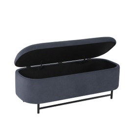 HomePop Ellipse Modern Storage Bench with Metal Legs Home Décor|Bench with Storage for Living Room & Bedroom - Steel Blue Velvet
